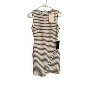 Striped Sleeveless Bodycon Dress With Asymmetrical Hem By Olivia Grey Size XS NW